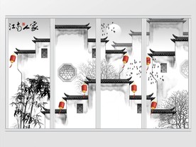 水墨江南徽派建筑移门