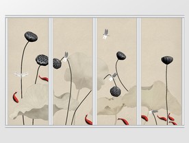 中国风禅意莲蓬荷花移门