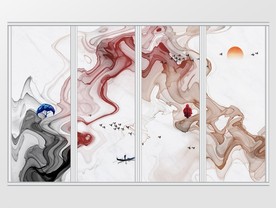 中国风抽象水墨山水移门