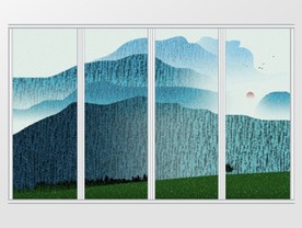 中国风青山绿色移门