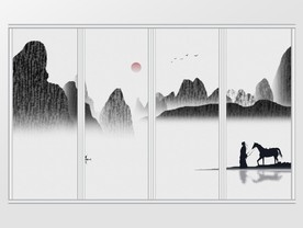 中国风意境山水禅意水移门