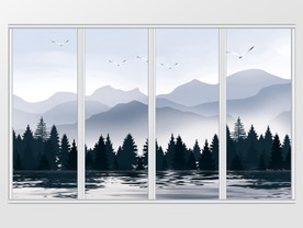 中式山水风景移门