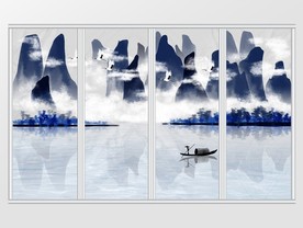 中式手绘水墨山水意境移门