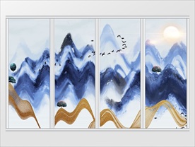 新中式水墨山水抽象远山移门