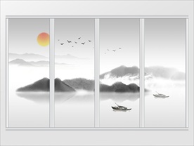 新中式已经水墨山水画移门