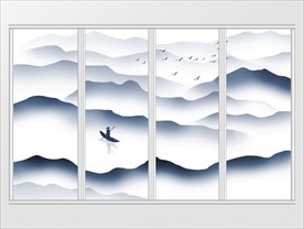 中式禅意水墨山水画移门