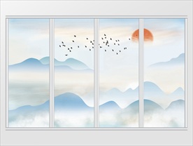 中式水墨山水日出移门