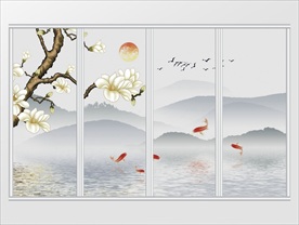 中式意境花枝移门