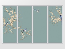 手绘玉兰花鸟移门