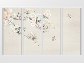 新中式禅意工笔花鸟移门