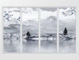 新中式禅意水墨山水移门