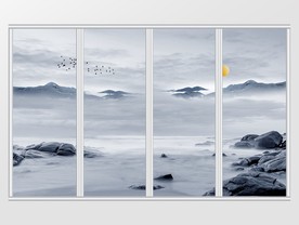 新中式创意意境水墨山水移门