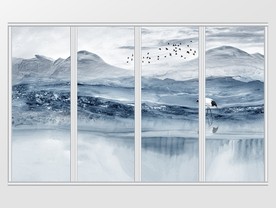 新中式风情意境水墨山水移门