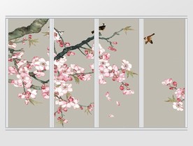 新中式手绘涂鸦花鸟移门