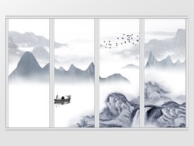 新中式意境水墨山水移门