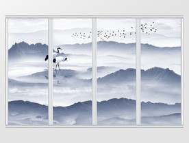 新中式中国风意境水墨山水移门