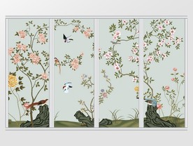 中式清新素人树枝花鸟移门