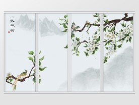 中式水墨山水花鸟移门