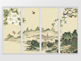 中式素人仿手绘花鸟移门