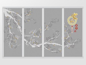 简约中式梅花树家和富贵移门