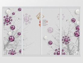 奢华紫色珠宝花朵移门