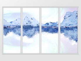 现代极光冰山水彩移门