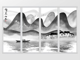 现代写意抽象水墨山水中式移门