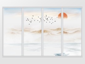 新中式禅意水墨山水移门