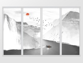 新中式抽象水墨山水移门