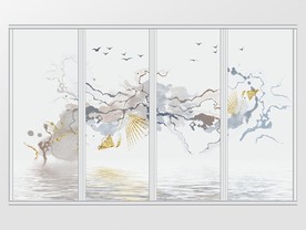 新中式水墨抽象山水移门