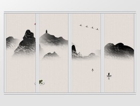 新中式水墨肌理山水画移门