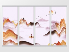 新中式意境抽象水墨山水移门