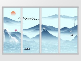 新中式云雾意境青山绿水移门