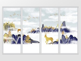 中式抽象山水电视移门