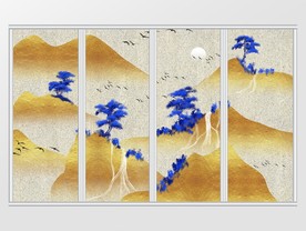 中式金色质感意境山水移门