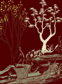 新中式背景墙猴子玉树（分层）