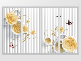 3D时尚花卉蝴蝶移门