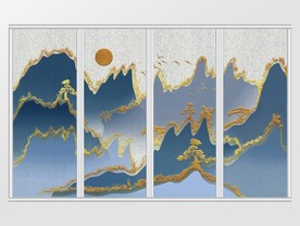 抽象中式质感手绘意境山水移门