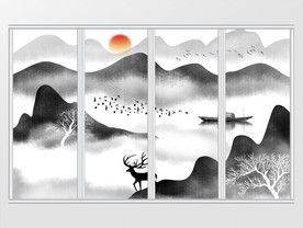 新中式黑白山水画移门