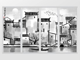 新中式简约水墨江南移门