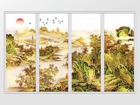 新中式金山飞鸟意境移门