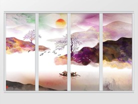 新中式炫彩抽象山水移门