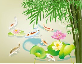 竹子 鱼 荷花 河塘 金鱼