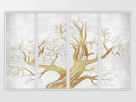 金色树木立体花卉移门
