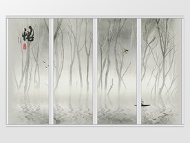 新中式禅意水墨树林移门