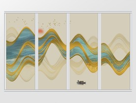 新中式抽象线条山水移门