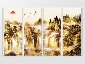 金箔山水风景意境移门