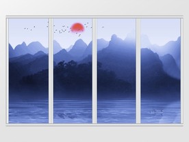 新中式手绘山水移门
