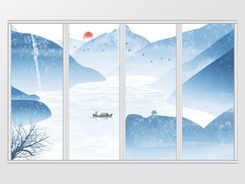 新中式水墨风山川河流移门