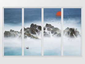 新中式水墨山水金色线条移门